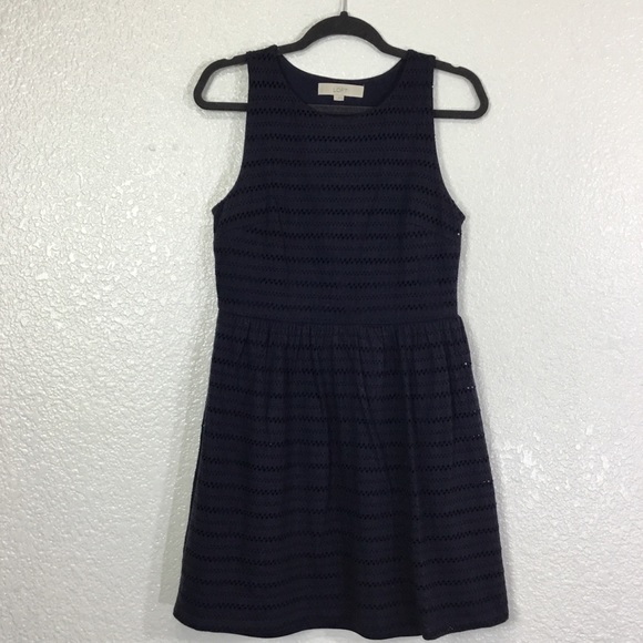 LOFT Dresses & Skirts - LOFT Eyelet Sleeveless Fit & Flare Blue Dress